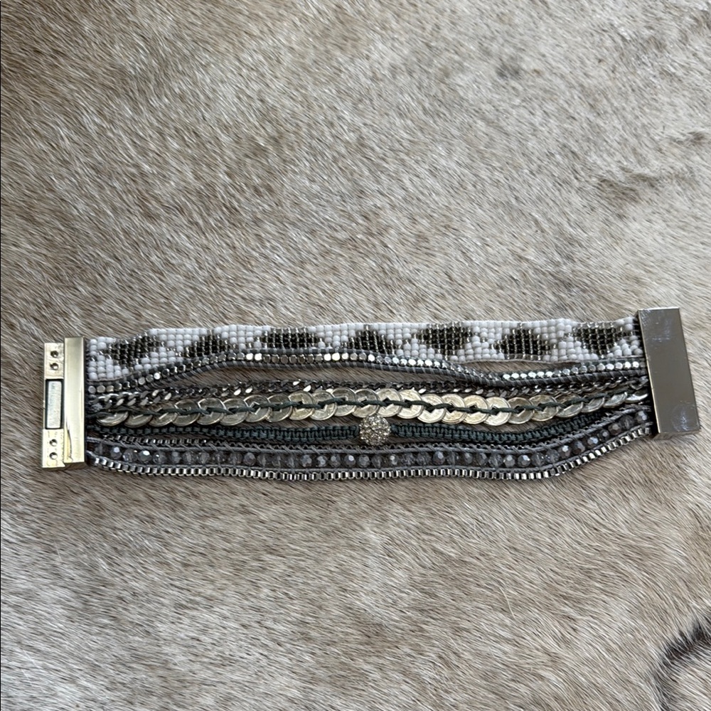 Victoria Emerson Silver and Black Belt with Intricate Design